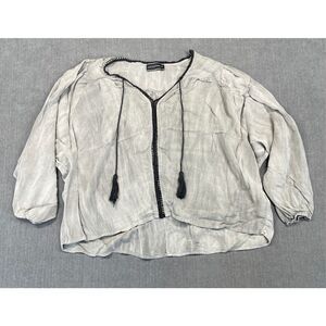 Lila Clothing Boho Peasant Blouse Women XL Gray Gauze Top Festival Hippie Style